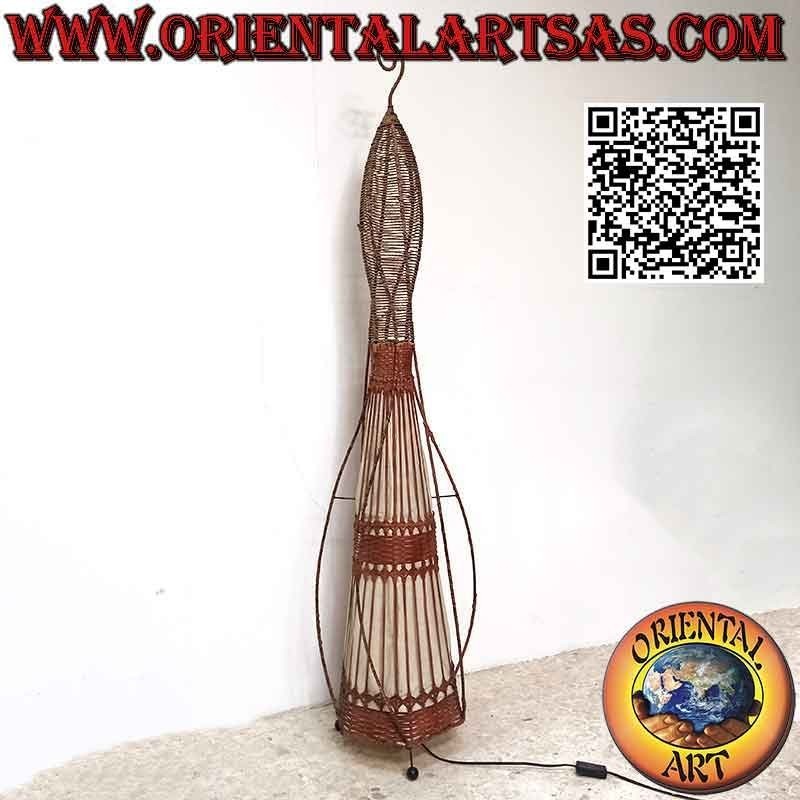 Piantana conica con fili a spirale in cotone e midollino intrecciato da 150 cm