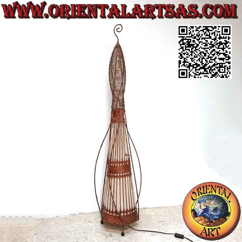 Konische Stehlampe mit Spiralfäden aus Baumwolle und geflochtenem Korb 150 cm