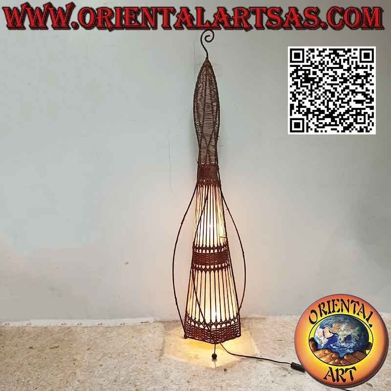 Piantana conica con fili a spirale in cotone e midollino intrecciato da 150 cm