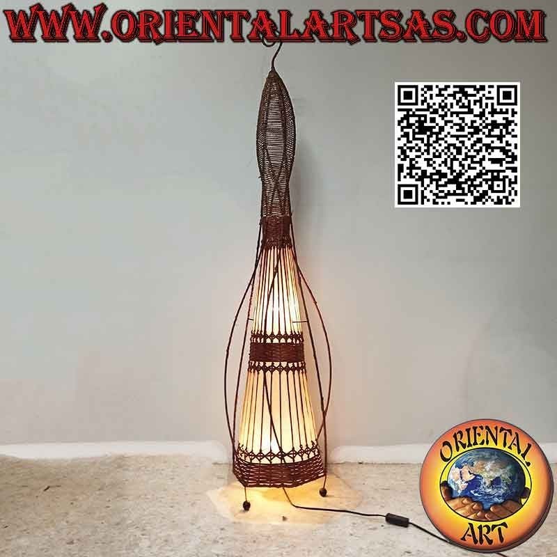 Konische Stehlampe mit Spiralfäden aus Baumwolle und geflochtenem Korb 150 cm