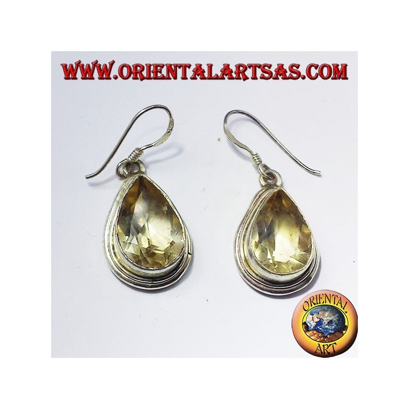 Silver earrings with topaz in faceted drop