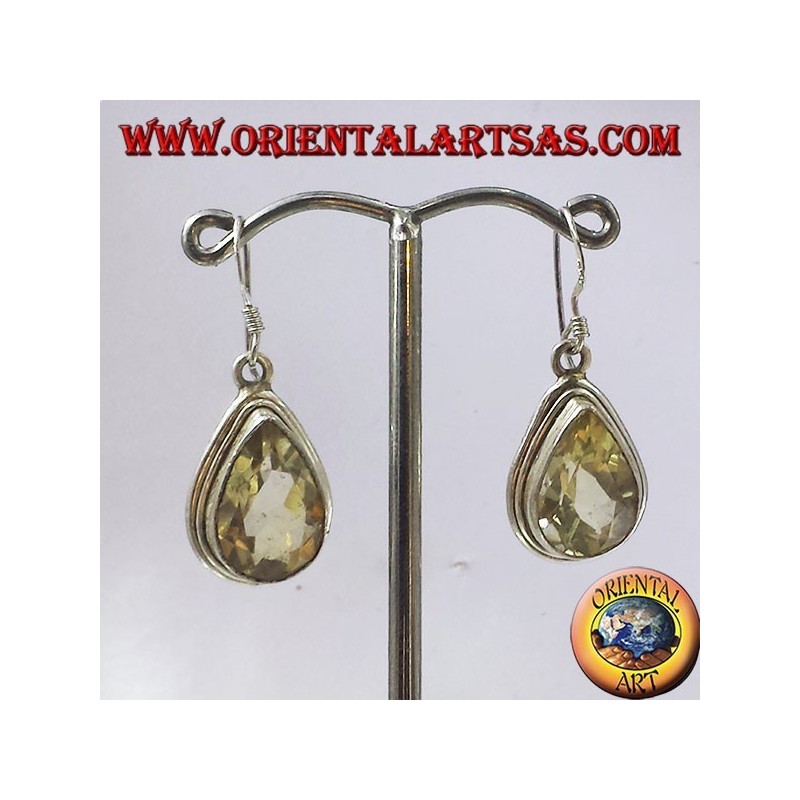 Orecchini Topazio Goccia Sfaccettata Argento 925 Nepal 22mm | Oriental Art