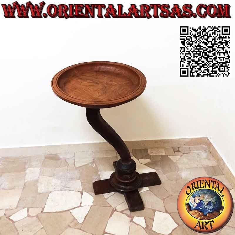 Table basse ronde à plateau décentralisé sur axe courbé en bois de teck antique