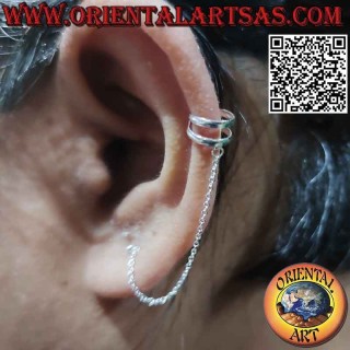 Orecchino in argento "ear cuff" con catenella e puntino da lobo, coppia di anelli