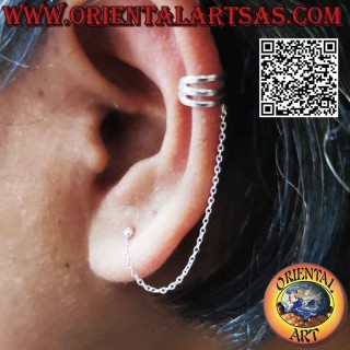 Orecchino in argento "ear cuff" con catenella e puntino da lobo, tris di anelli