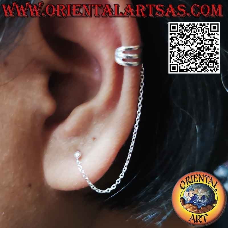 Boucle d'oreille en argent avec chaîne et point de lobe, trio d'anneaux