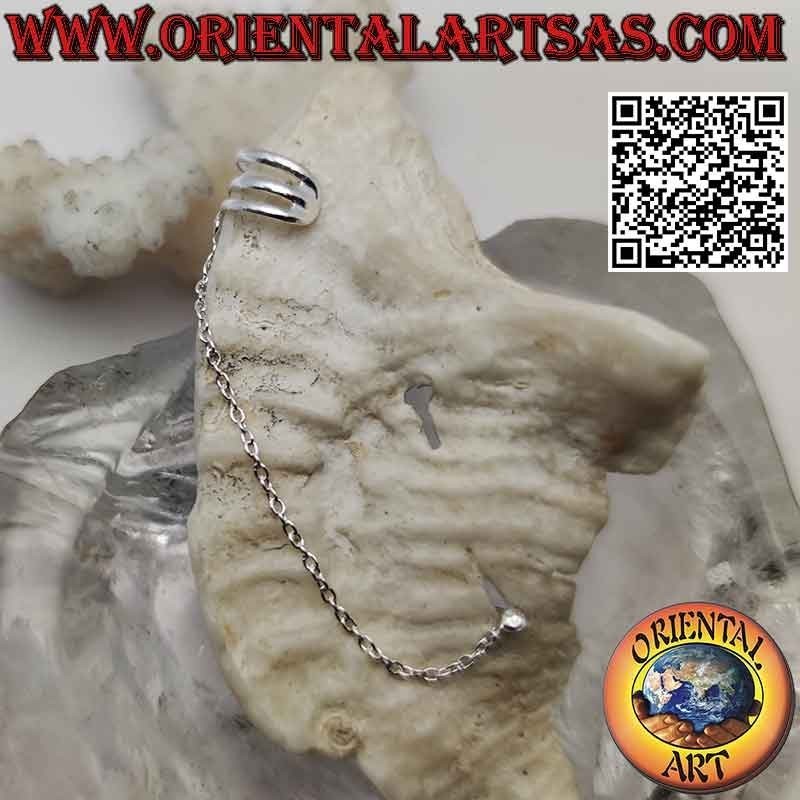 Boucle d'oreille en argent avec chaîne et point de lobe, trio d'anneaux
