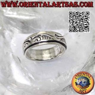 Bague anti-stress en argent 925‰, dessin baroque curviligne gravé