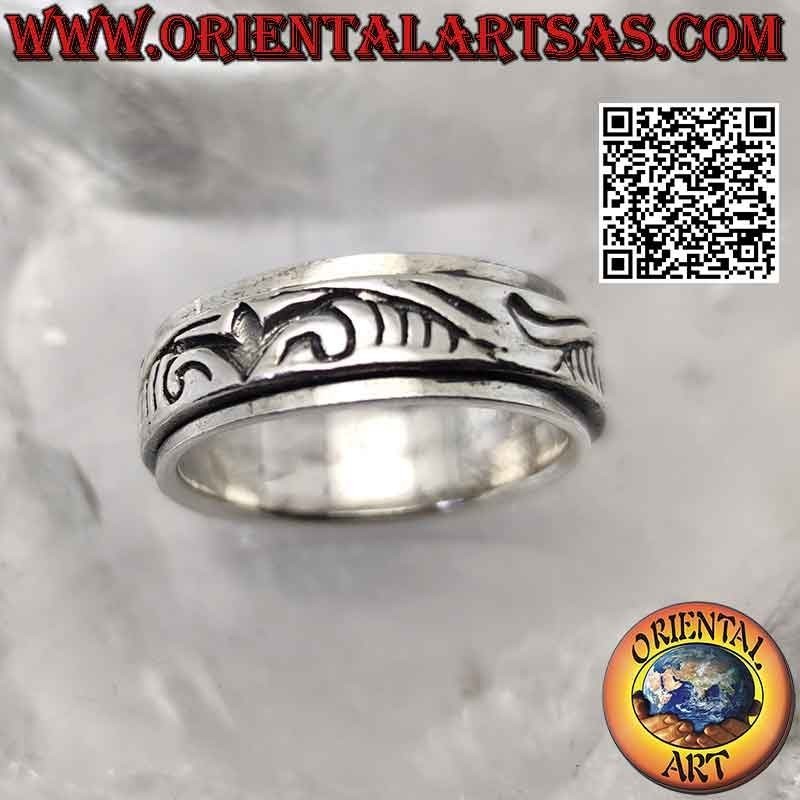 Anillo antiestrés en plata 925‰, diseño barroco curvilíneo grabado