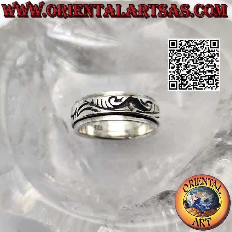Anti-Stress-Ring aus 925‰-Silber, graviertes kurviges Barockdesign