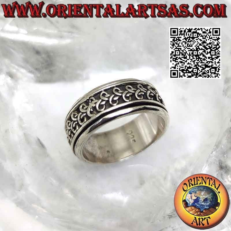 Silver ring with antistress band, intertwined line with alternating loops in bas-relief
