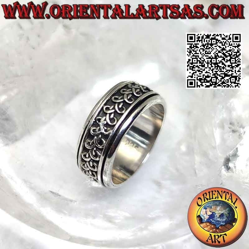 Bague en argent avec bande anti-stress, ligne entrelacée avec boucles alternées en bas-relief