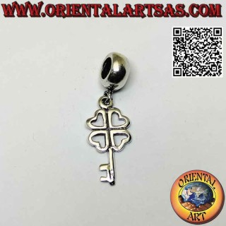 925 ‰ Silber Charms, Schlüssel mit vierblättrigem Kleeblatt (Anhänger)