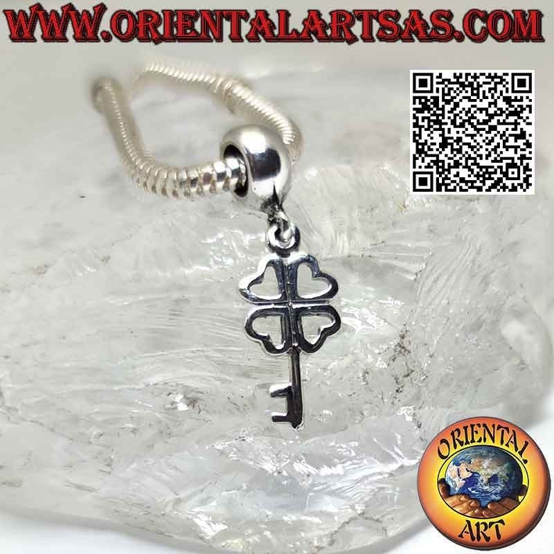 Breloques en argent 925 ‰, clé avec trèfle à quatre feuilles (pendentif)