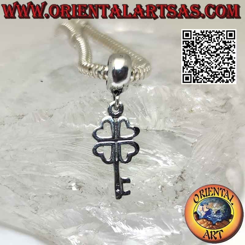 925 ‰ Silber Charms, Schlüssel mit vierblättrigem Kleeblatt (Anhänger)