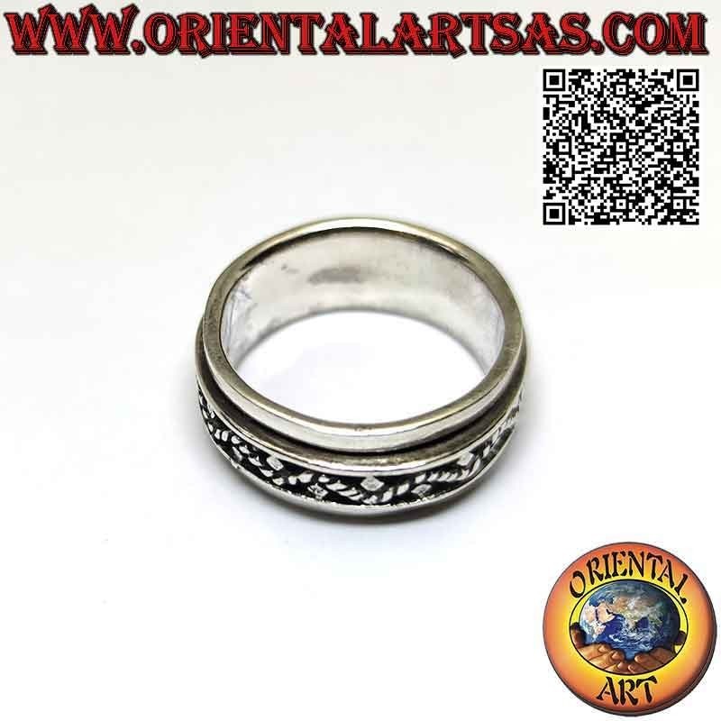 Silver ring with antistress band, twisted line in sinuous movement and alternating balls