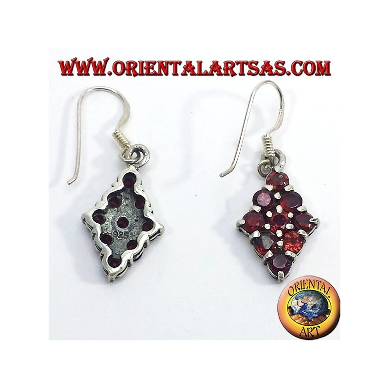 Silber-Ohrringe Diamant mit neun Runden Granate