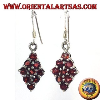 Silver earrings diamond with nine rounds garnets