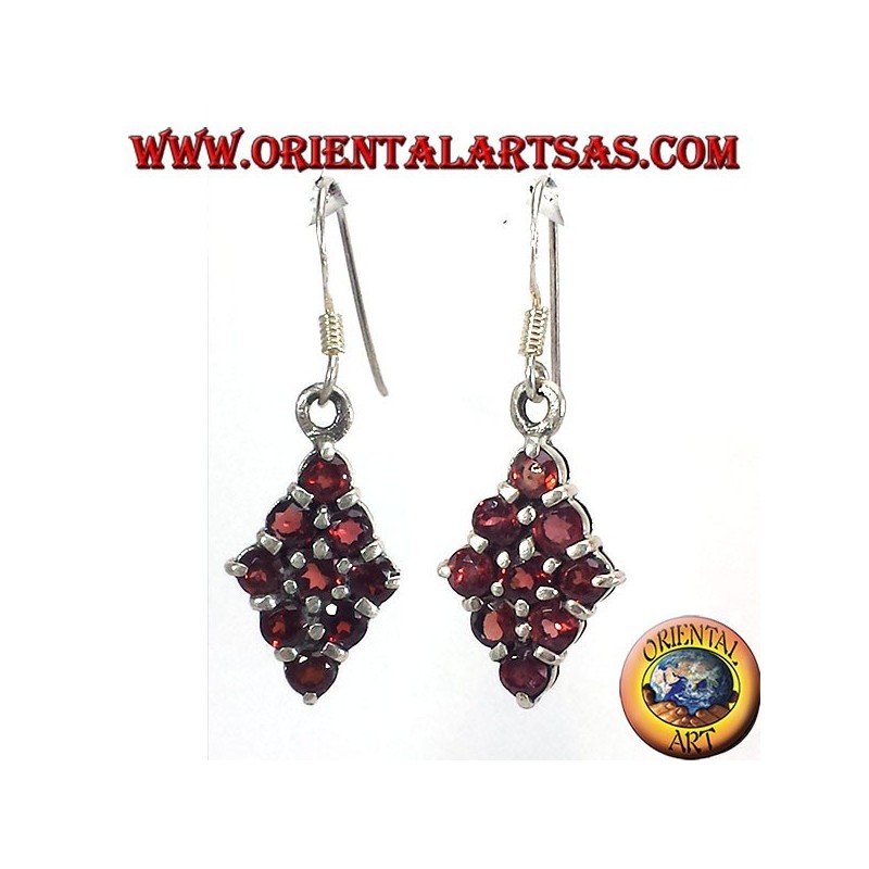 Silver earrings diamond with nine rounds garnets