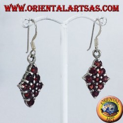 Silver earrings diamond with nine rounds garnets