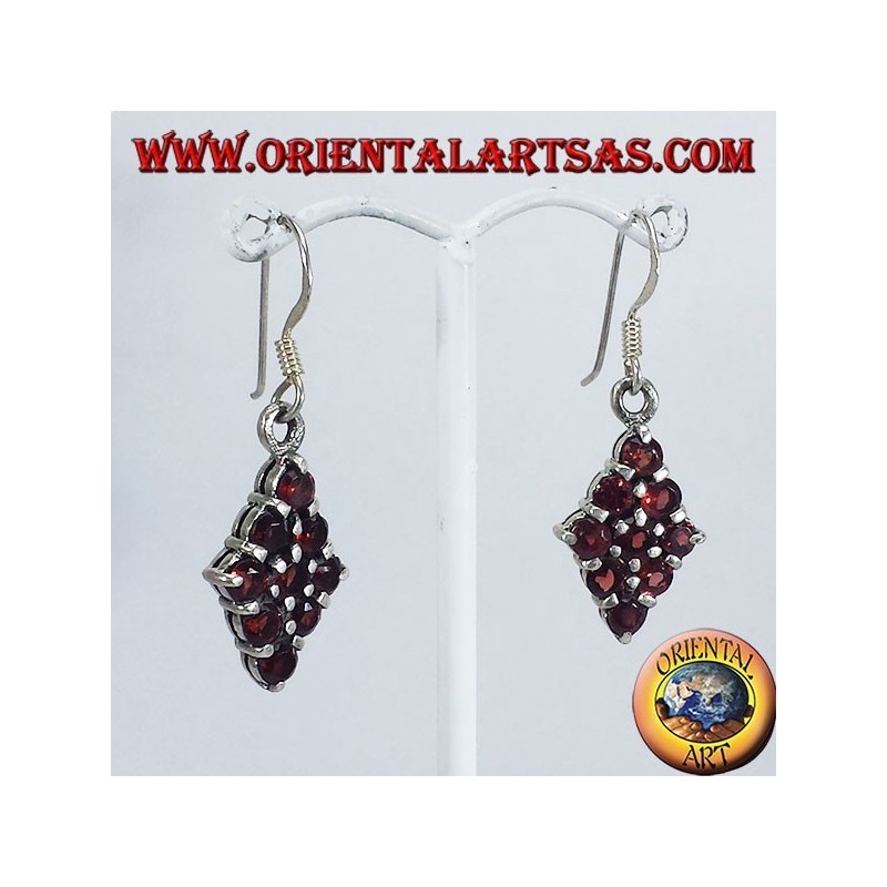 Silver earrings diamond with nine rounds garnets