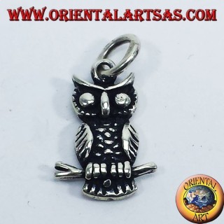 Pendentif argent, hibou sur la branche biface