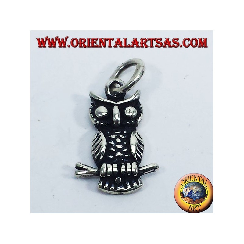 Pendentif argent, hibou sur la branche biface