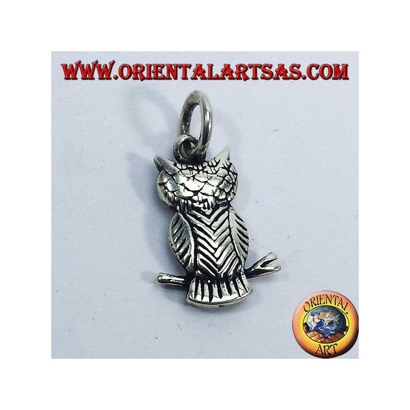 Silver pendant, owl on branch bifacial