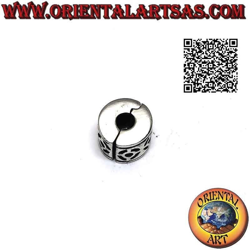 Clip en argent 925‰ pour bracelet charms, lisse avec motif géométrique en bas-relief circulaire