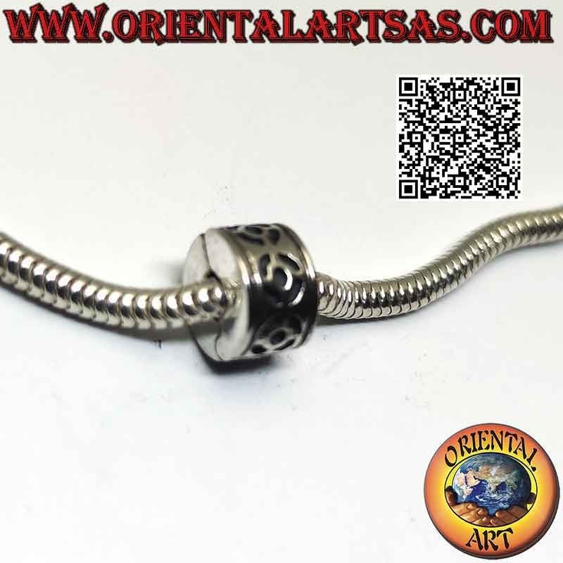 Clip in argento 925‰ per bracciale charms, liscia con motivo geometrico circolare a bassorilievo