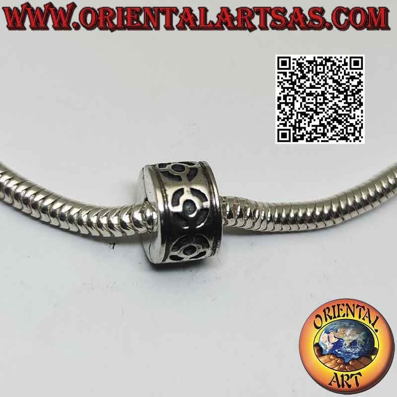 Clip aus 925 ‰ Silber für Charms-Armbänder, glatt mit kreisförmigem geometrischem Flachrelief