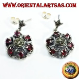 orecchini d'argento con granato e marcasite