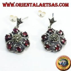 Silver earrings with garnet and marcasite