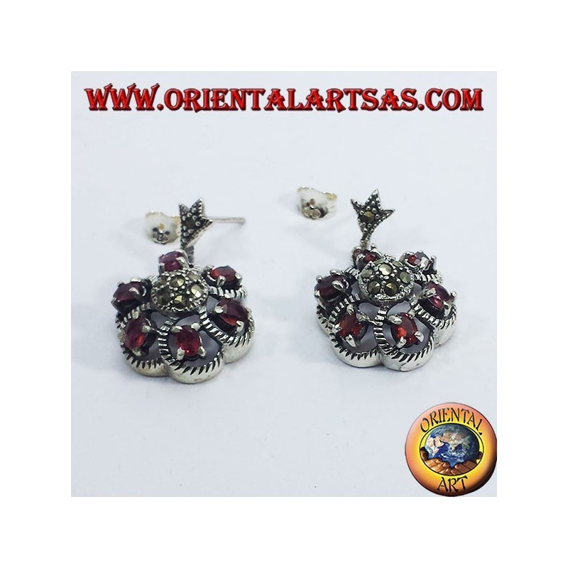 Boucles d'oreilles argent avec grenat et marcassite