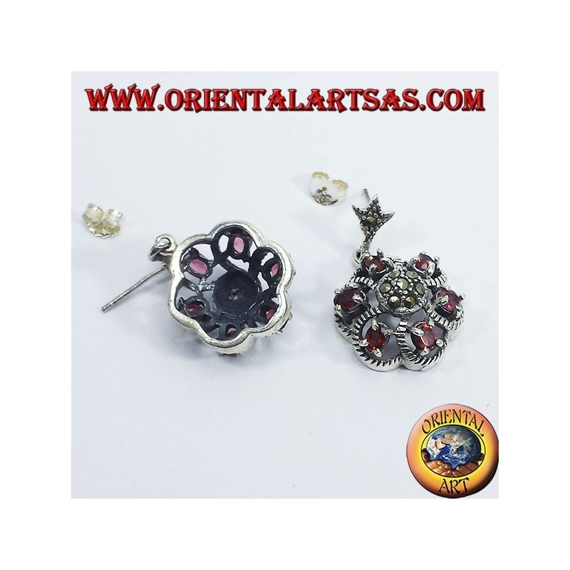 Silver earrings with garnet and marcasite