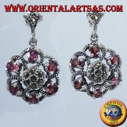 Pendientes de plata con granate y marcasita