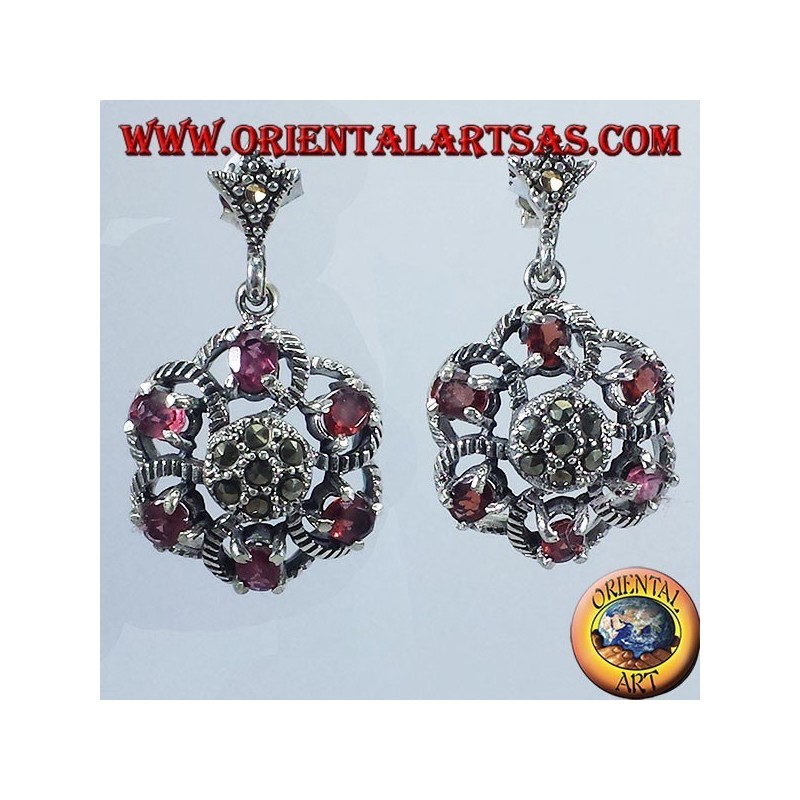 Silver earrings with garnet and marcasite