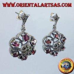 Silver earrings with garnet and marcasite