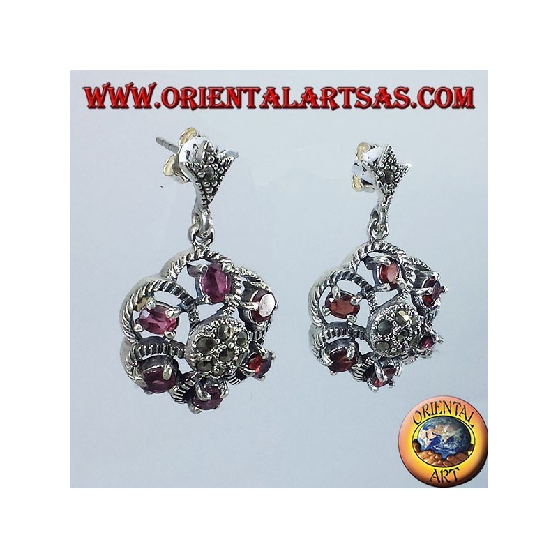 Silber-Ohrringe mit Granat und Markasit