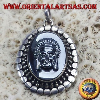 Pendentif en argent avec hématite Sculptée tête de l'Indien