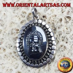 Pendentif en argent avec hématite Sculptée tête de l'Indien