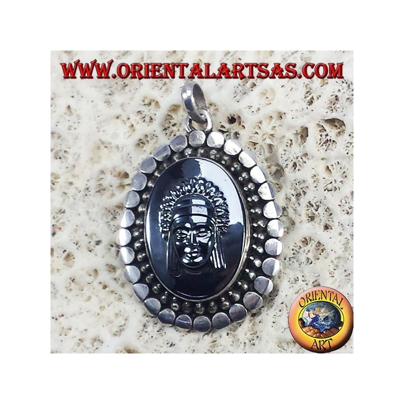 Silver Pendant with Cameo on Hematite