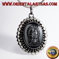 Silber Anhänger mit Miniatur auf Hämatit