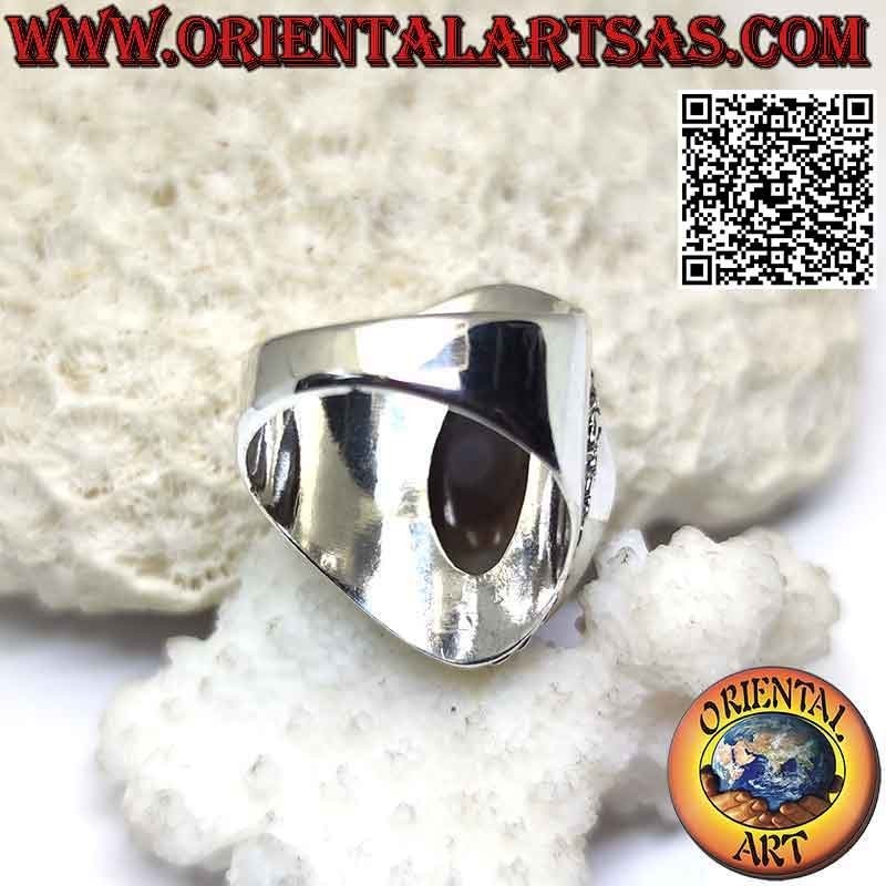Silver ring with Shiva's eye (third eye) shuttle agate and chain edge on smooth setting (s)