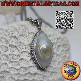 Colgante de plata con ojo de Shiva (tercer ojo) lanzadera de ágata y borde de cadena en montura lisa
