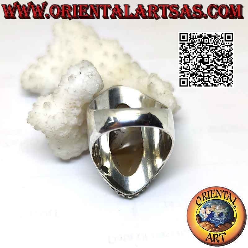 Silberring mit Shiva-Auge (drittes Auge), Shuttle-Achat und Kettenrand auf glatter Fassung (j)