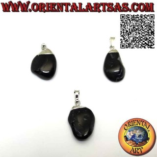 Natural Tumbled Black Tourmaline Pendant, Hypoallergenic | Oriental Art
