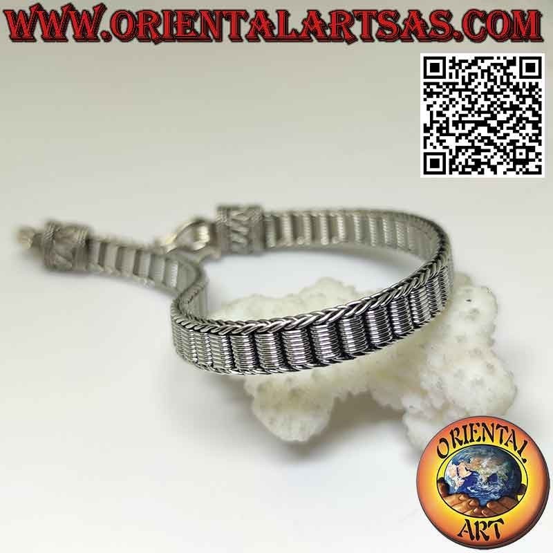 Flat 925 ‰ silver bracelet with central spiral mesh and serpentine on the hooks (22)