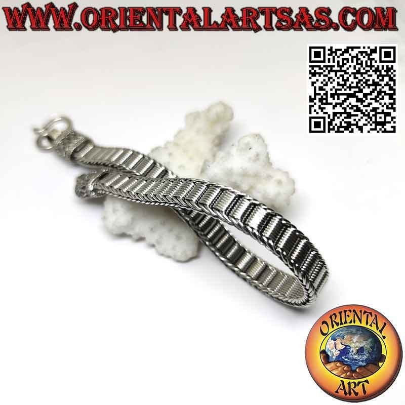 Pulsera plana de plata 925‰ con malla espiral central y serpentina en los ganchos (22)