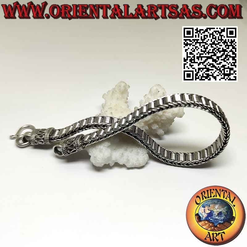 Bracelet plat en argent 925 ‰ avec maille spirale centrale et serpentine sur les crochets (22)